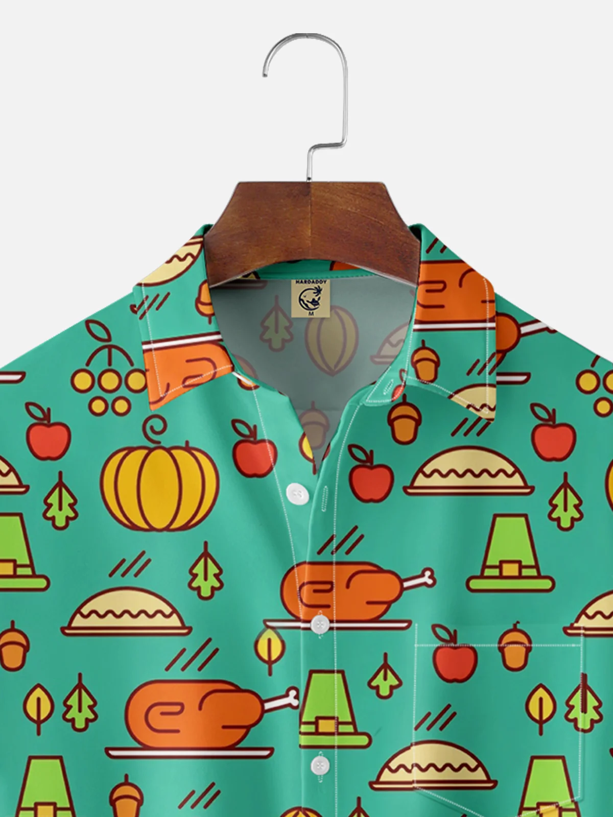 Moisture-wicking Thanksgiving Simple Turkey Illustration Chest Pocket Hawaiian Shirt