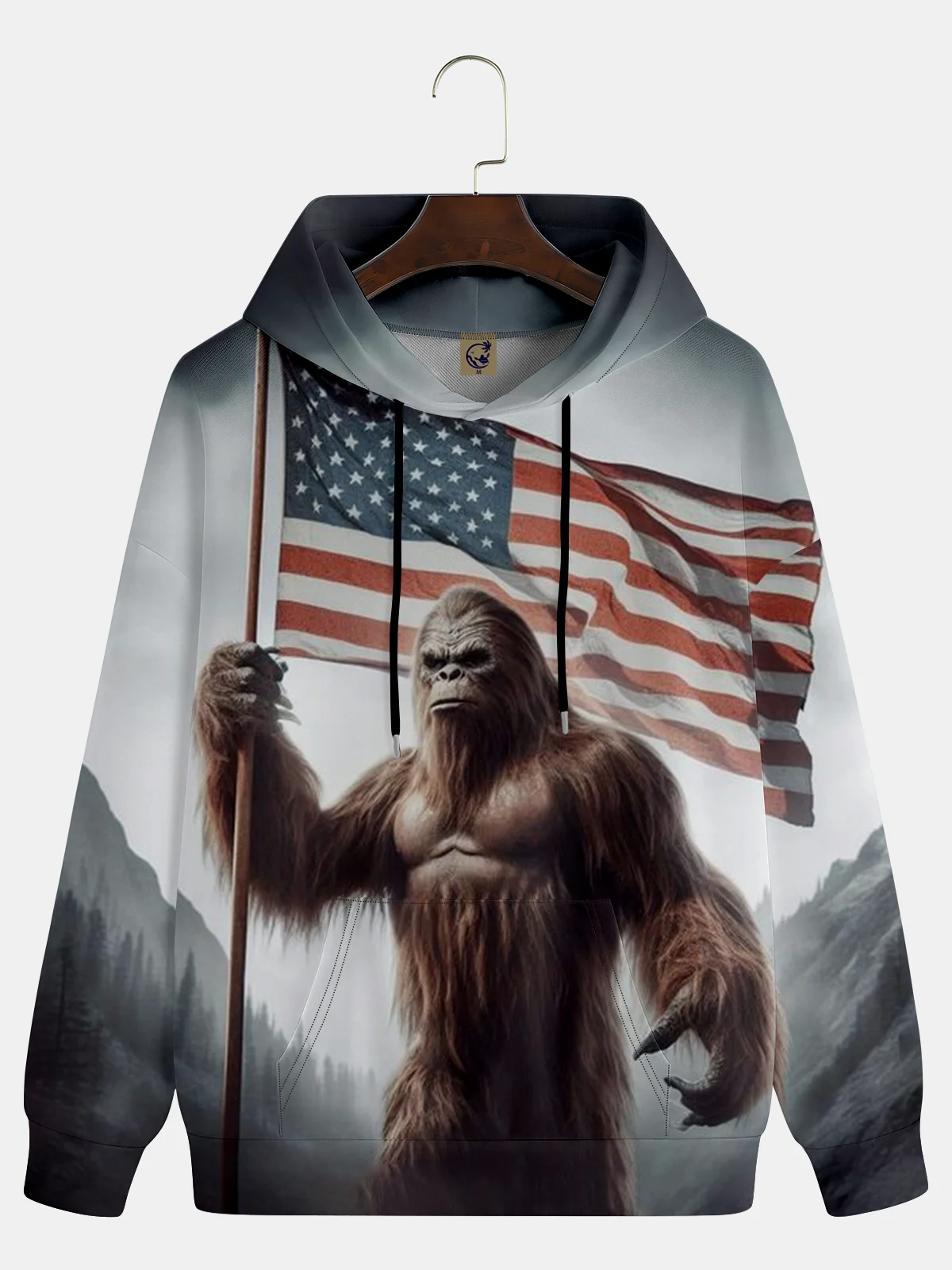 Bigfoot and American Flag Hoodie Sweatshirt