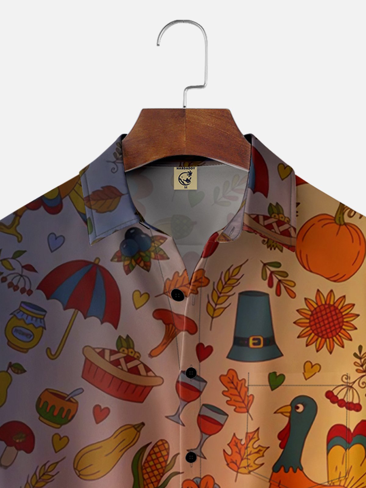 Moisture-wicking Thanksgiving Gradient Turkey Chest Pocket Hawaiian Shirt