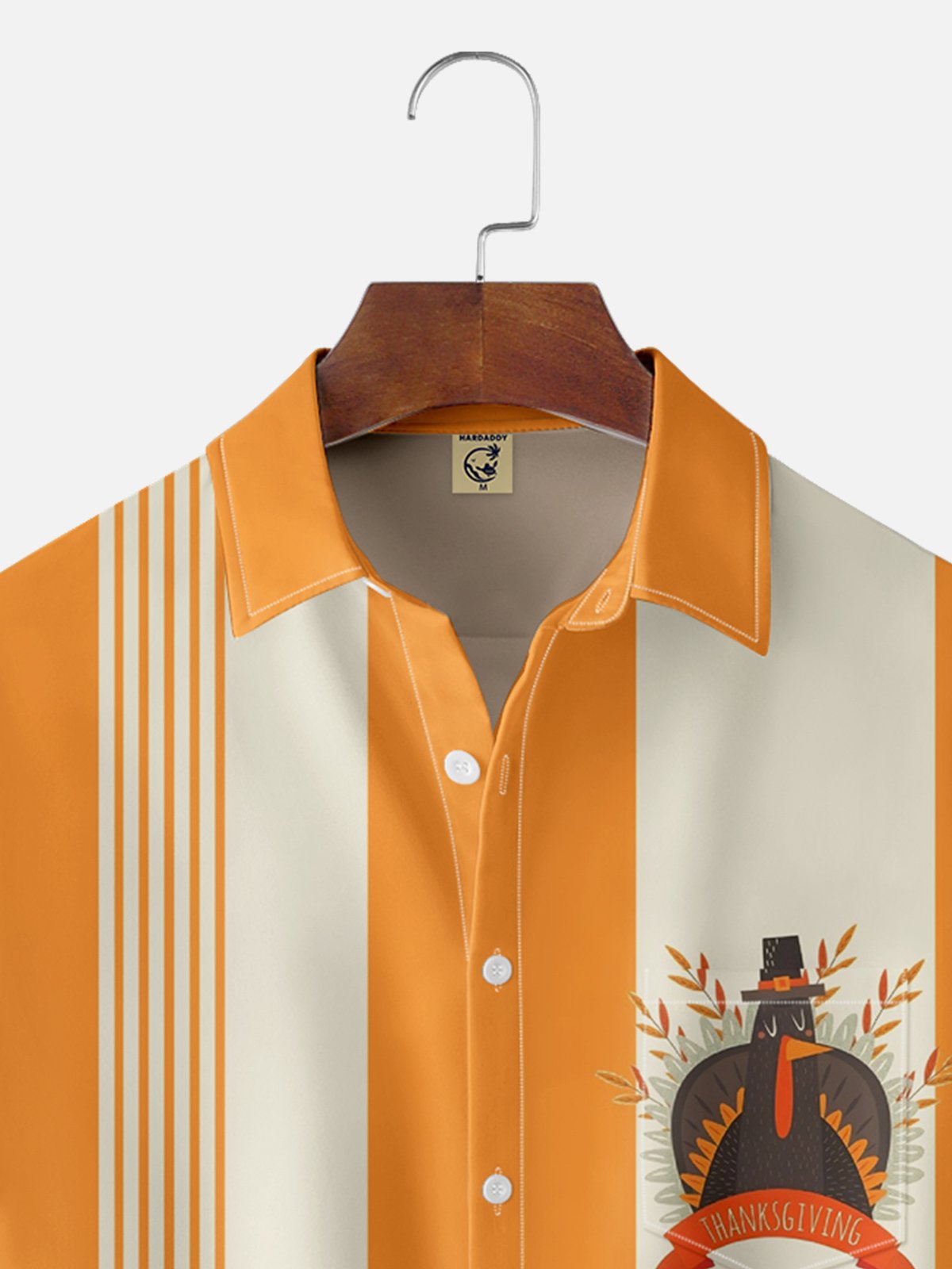 Moisture-wicking Thanksgiving Creative Turkey Print Chest Pocket Bowling Shirt