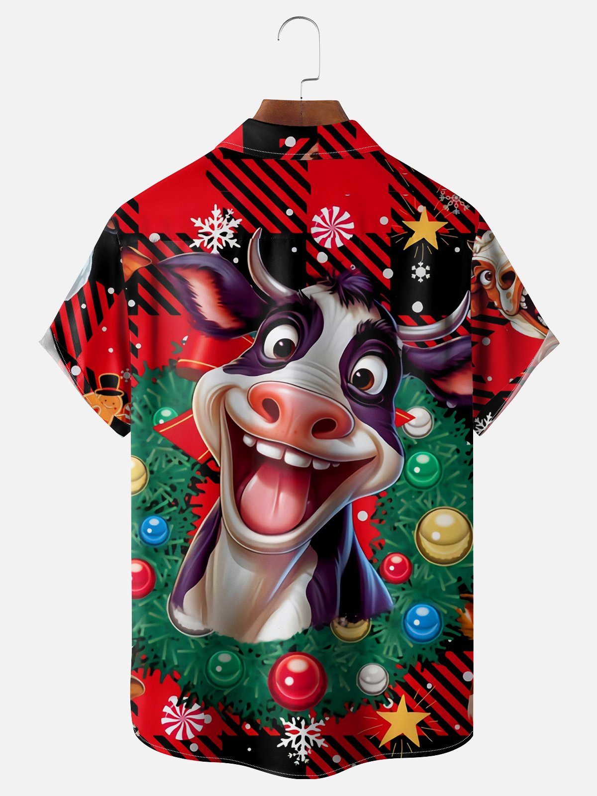 Moisture Wicking Christmas Cow Chest Pocket Hawaiian Shirt