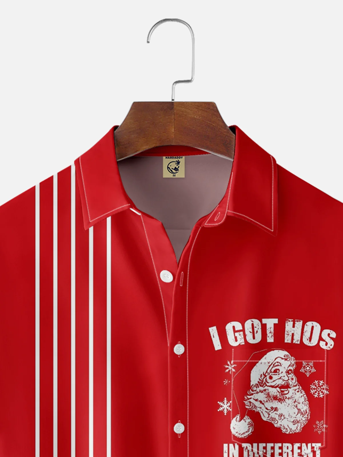 Moisture-wicking Vintage Christmas Santa I Got Hos Chest Pocket Bowling Shirt