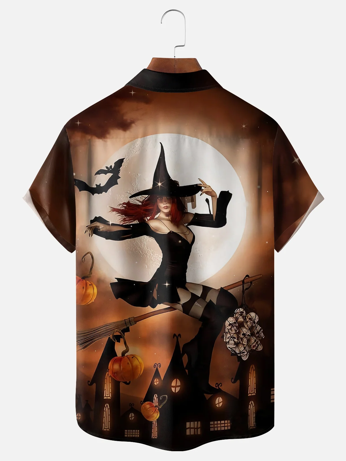 Moisture-wicking Halloween Beauty Witch Chest Pocket Casual Shirt