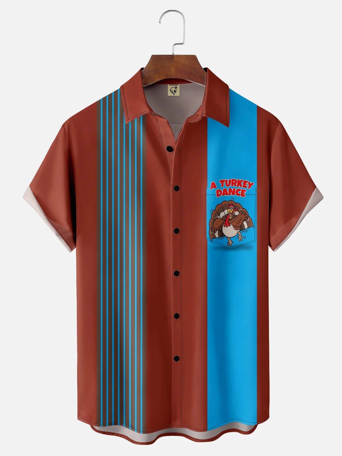 Moisture-wicking Thanksgiving Turkey Chest Pocket Bowling Shirt