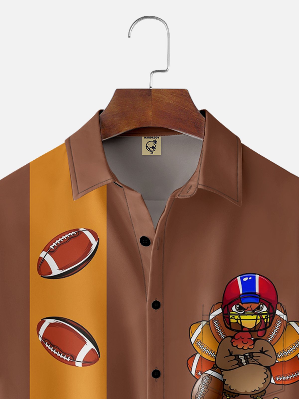 Moisture-wicking Thanksgiving American Football Turkey Chest Pocket Bowling Shirt