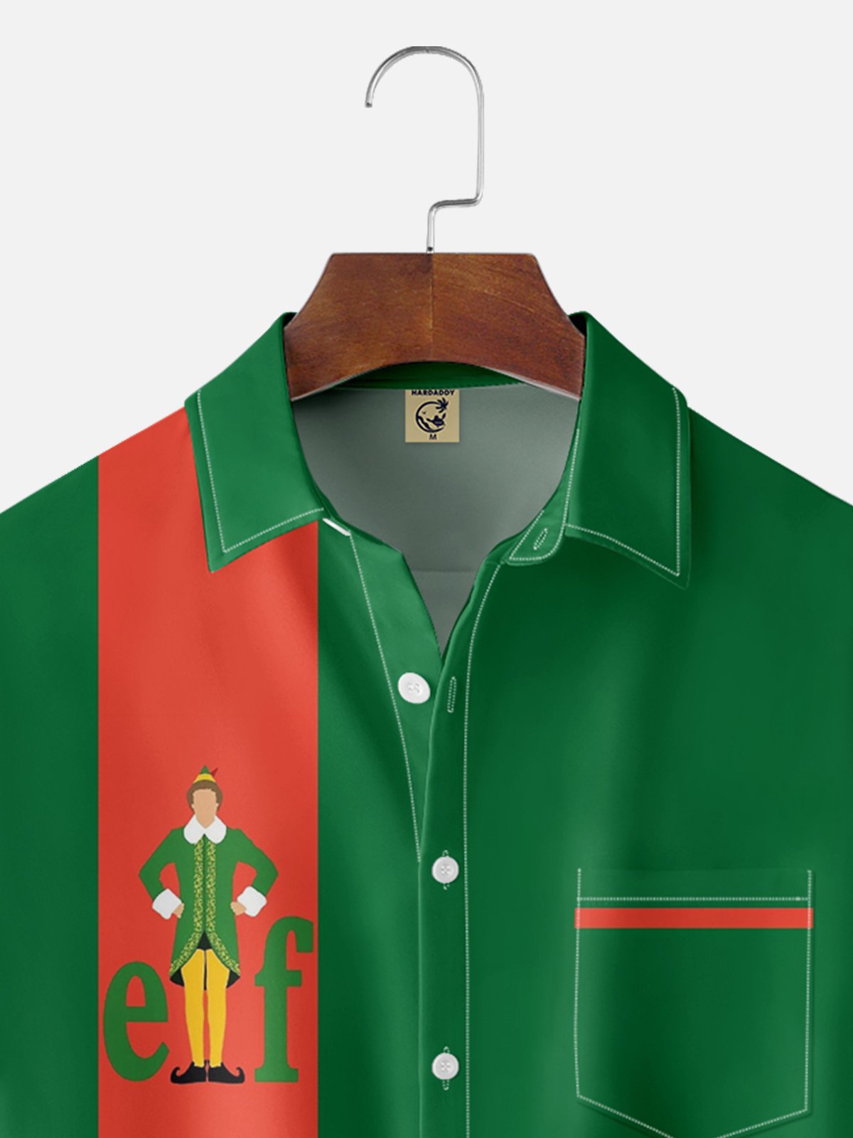 Moisture-wicking Christmas Eif Chest Pocket Bowling Shirt