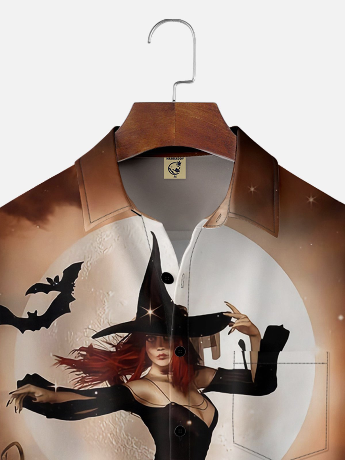 Moisture-wicking Halloween Beauty Witch Chest Pocket Casual Shirt