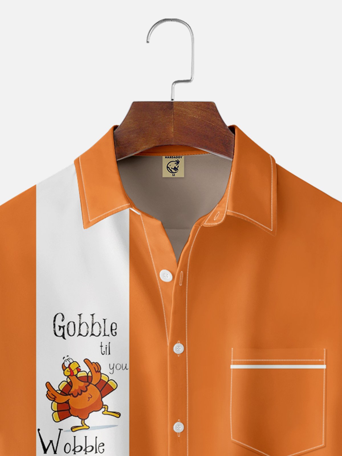 Moisture-wicking Thanksgiving Turkey Gobble Till You Wobble Chest Pocket Bowling Shirt