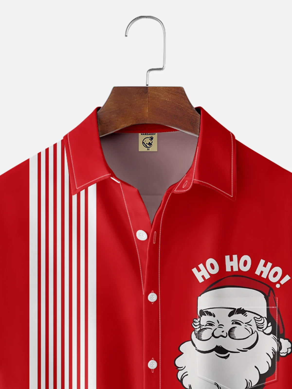 Moisture-wicking Christmas Santa Hos Chest Pocket Bowling Shirt