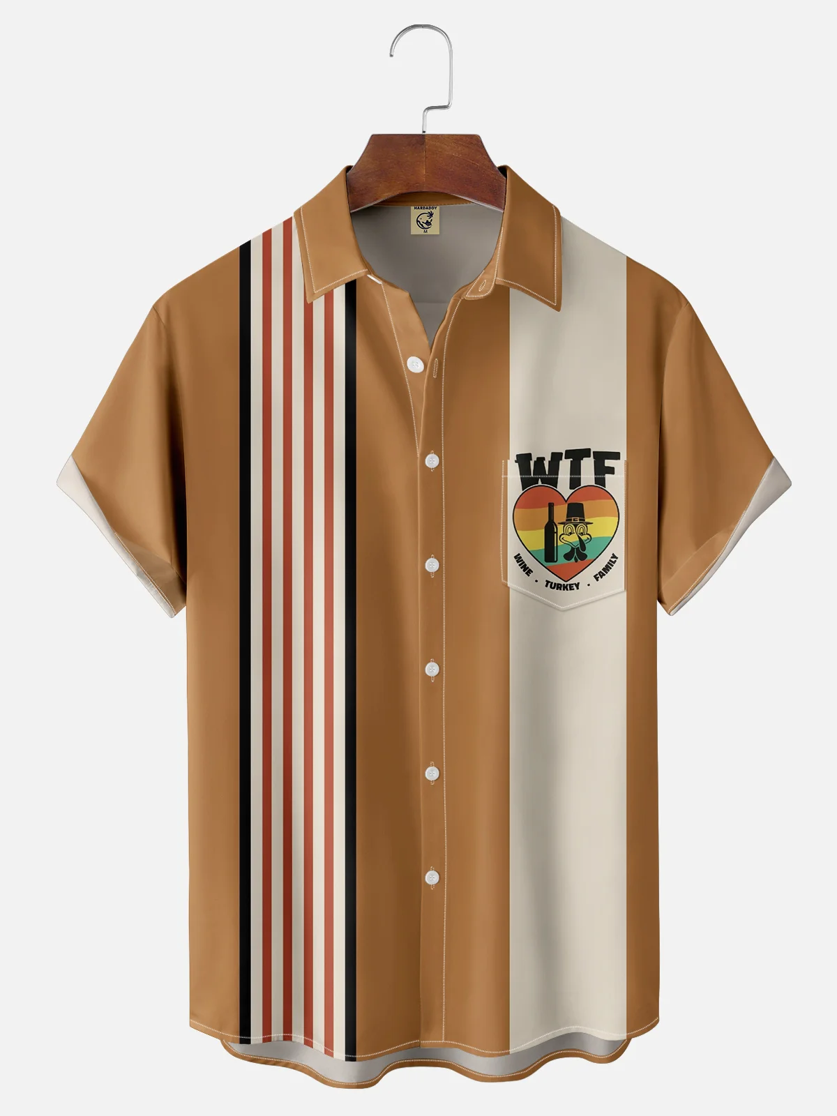 Moisture-wicking Wine Turkey Family Thanksgiving Chest Pocket Bowling Shirt