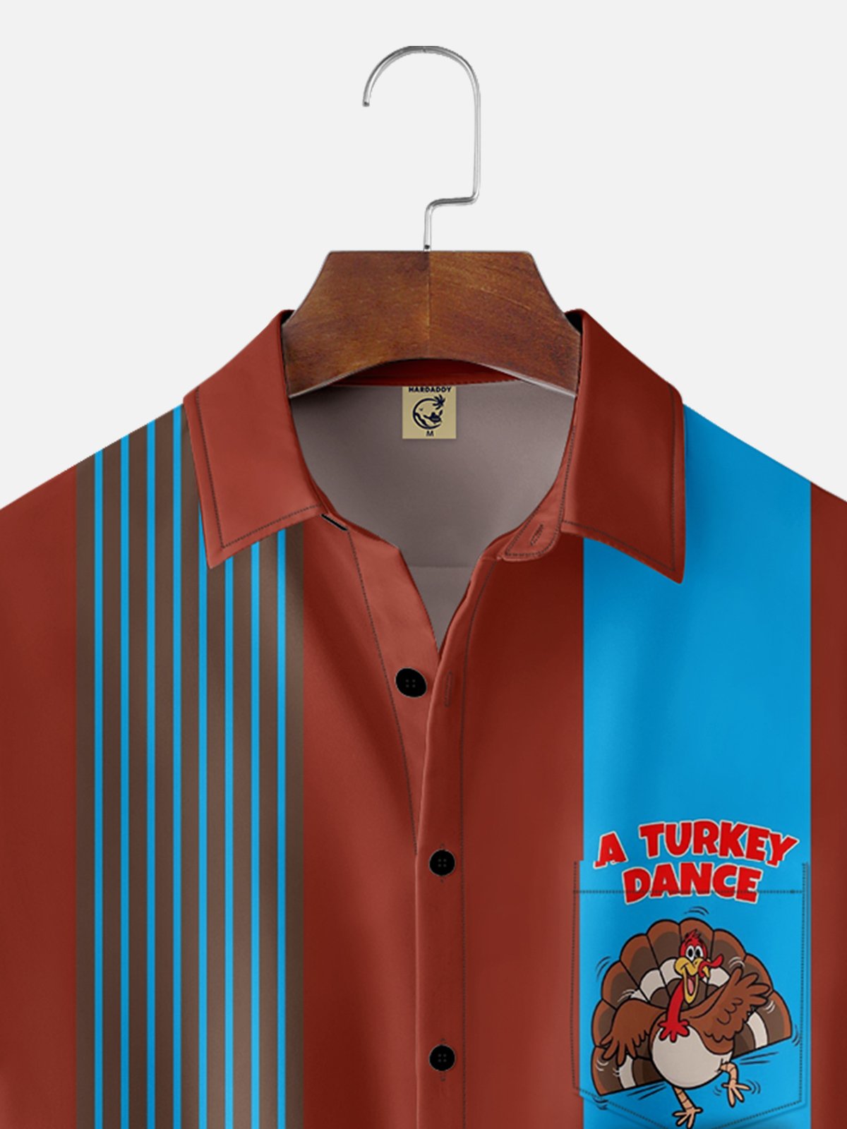 Moisture-wicking Thanksgiving Turkey Chest Pocket Bowling Shirt