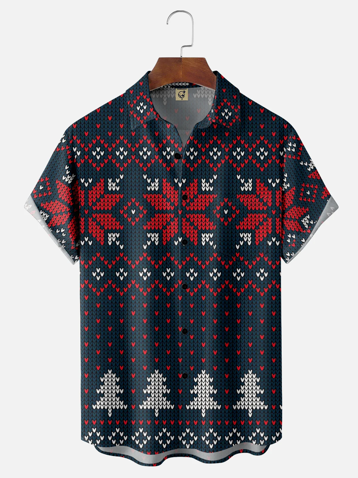 Moisture-wicking Christmas Fair Isle Pattern Chest Pocket Ugly Shirt