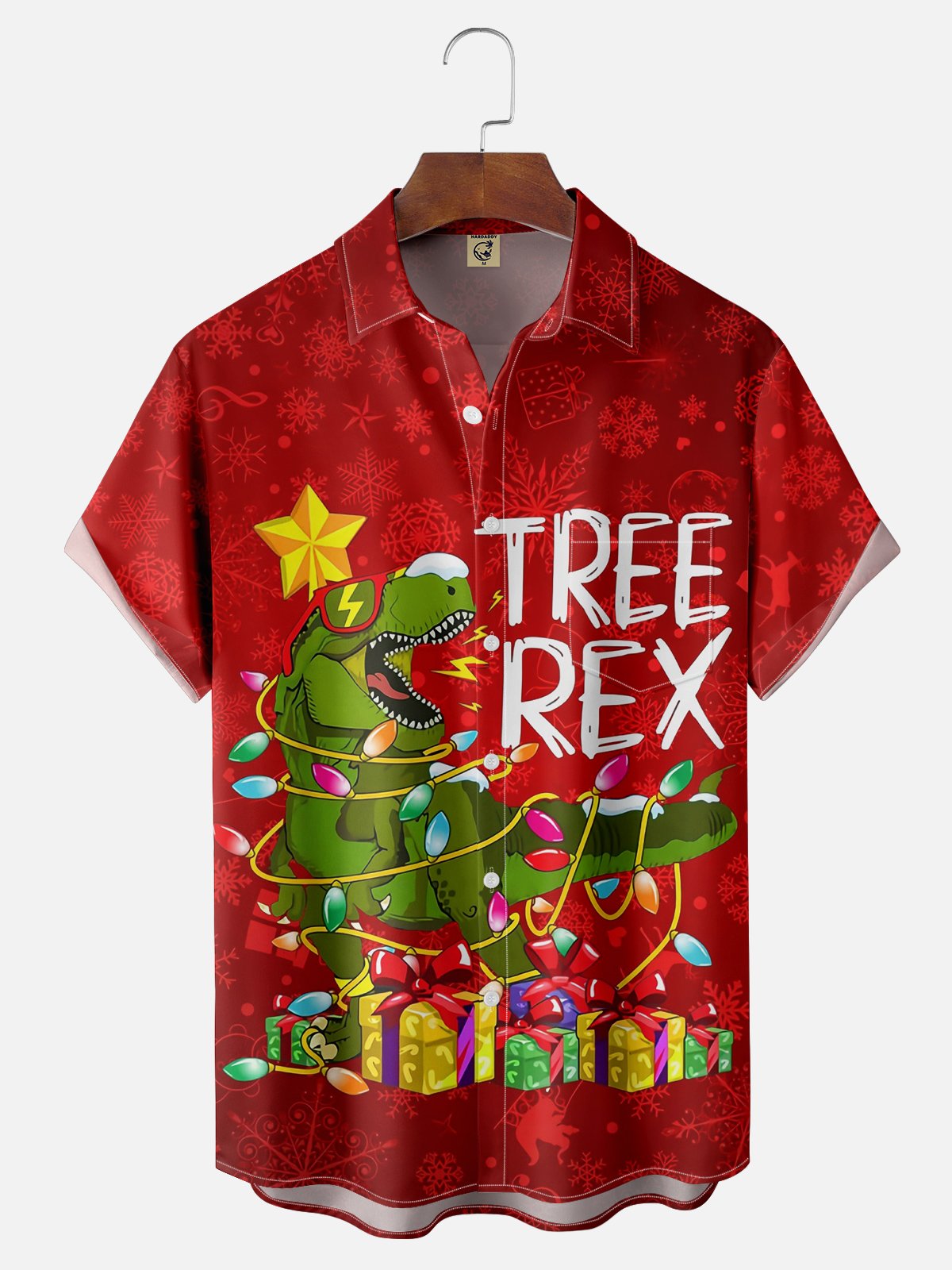 Moisture-wicking Christmas Rex Dinosaur Chest Pocket Casual Shirt