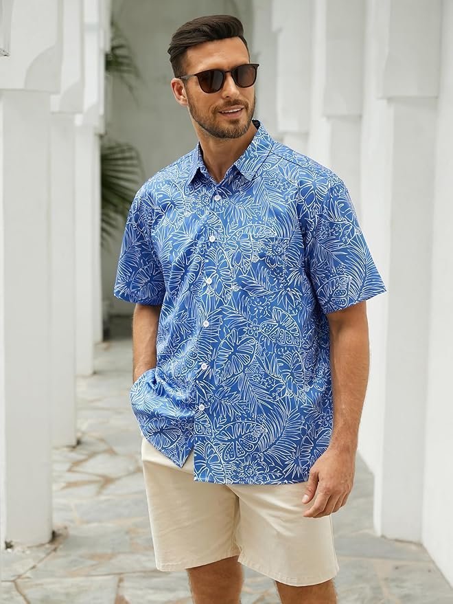 Hardaddy Men's Hawaiian Shirt Short Sleeves Tropical Beach Casual Button Down Shirts