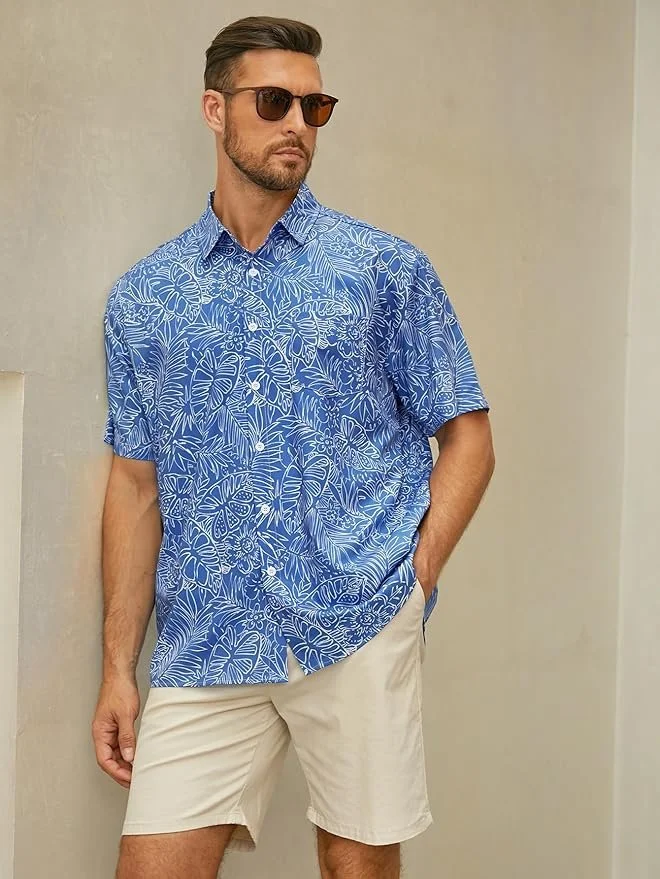 Hardaddy Men's Hawaiian Shirt Short Sleeves Tropical Beach Casual Button Down Shirts