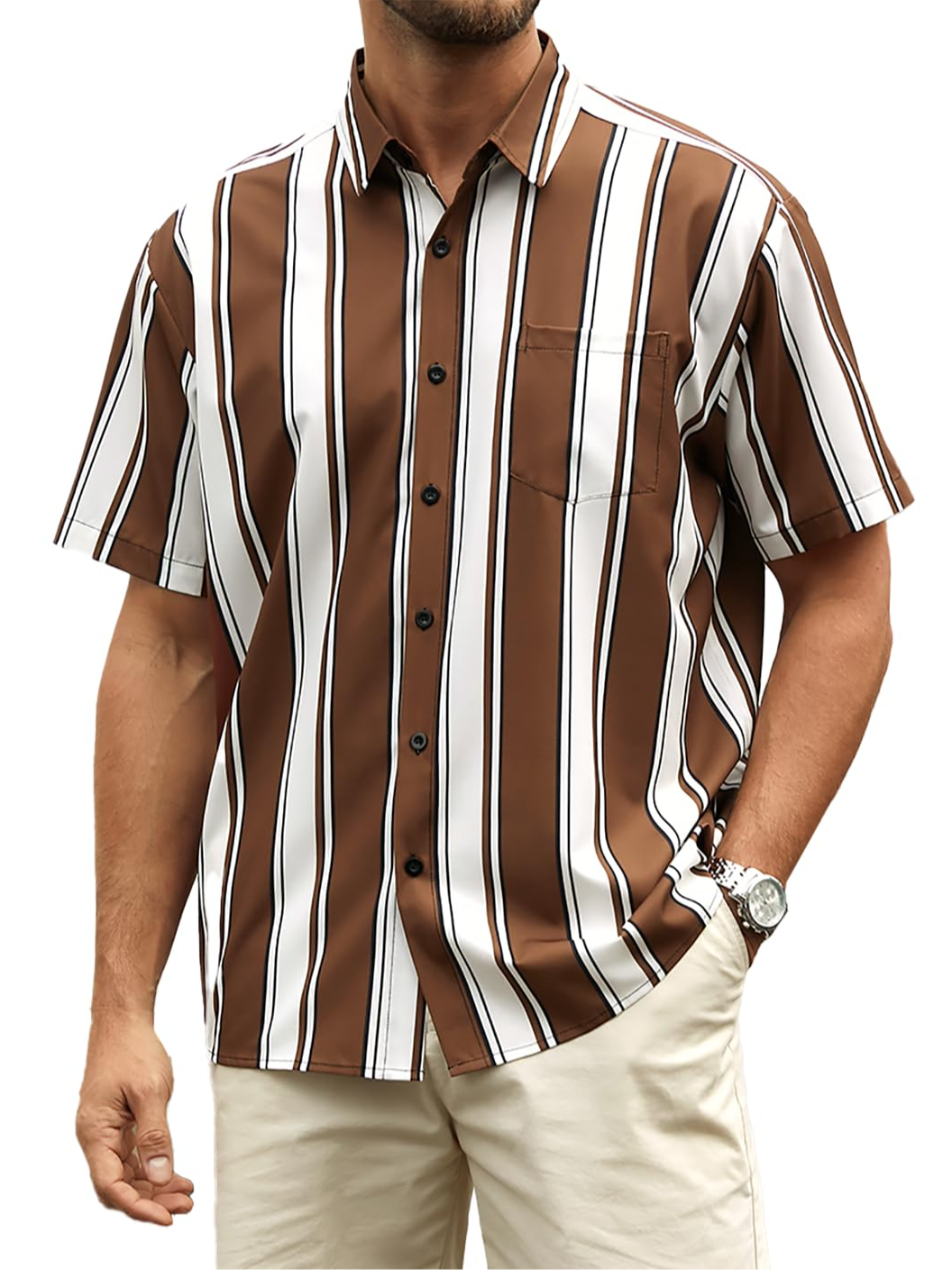 Hardaddy Men's Striped Shirts Casual Short Sleeve Button Down Summer Hawaiian Shirt