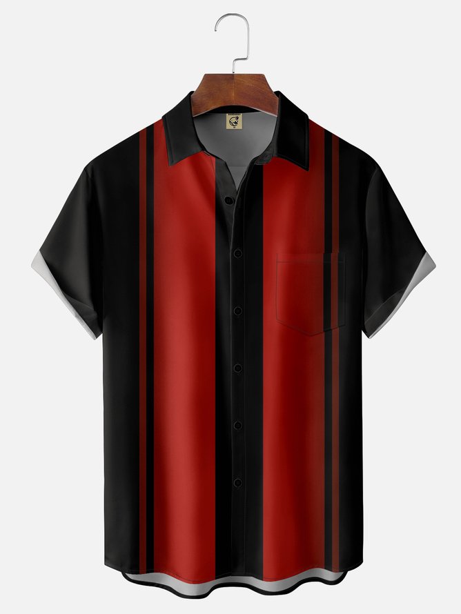 Tall Size Moisture-wicking Gradient Color Chest Pocket Bowling Shirt