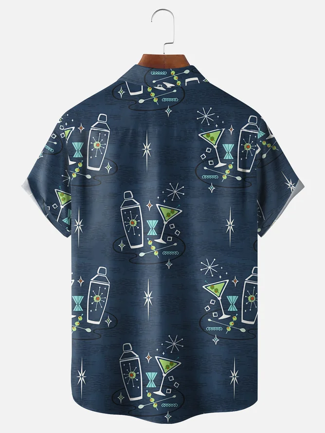 Tall Size Moisture-wicking Geomatric Chest Pocket Hawaiian Shirt