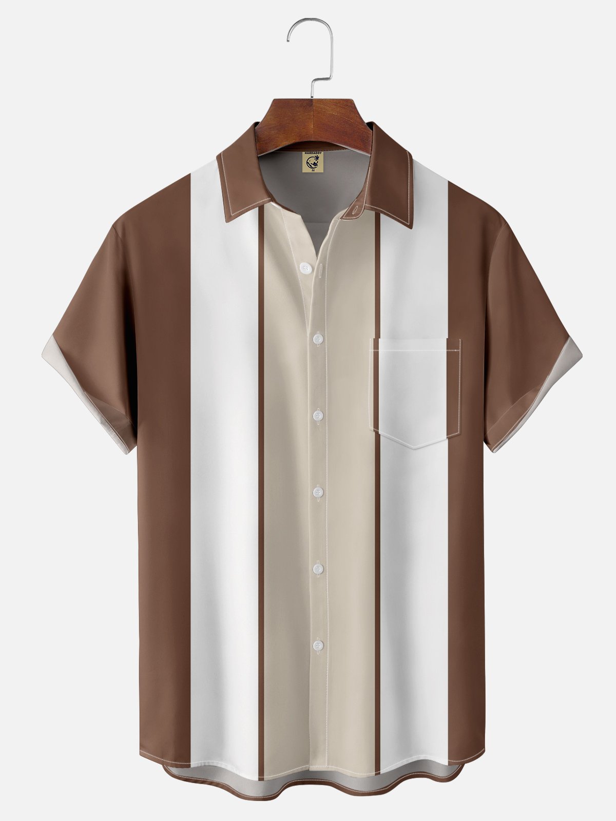 Tall Size Moisture-wicking Striped Chest Pocket Bowling Shirt