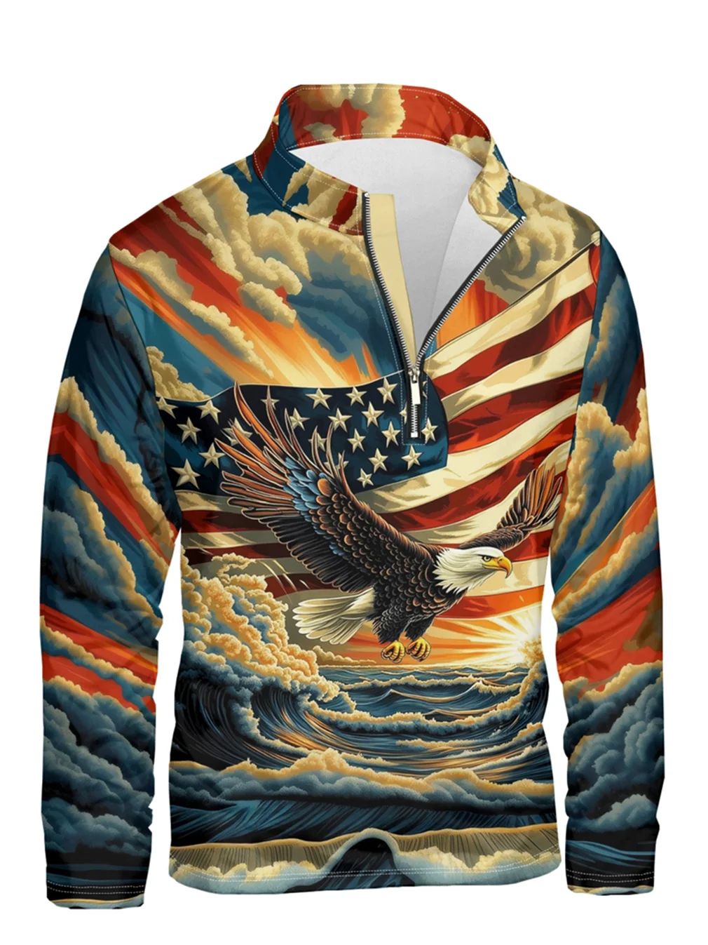 American Flag and Bald Eagle Half-zip Pullover Sweatshirt