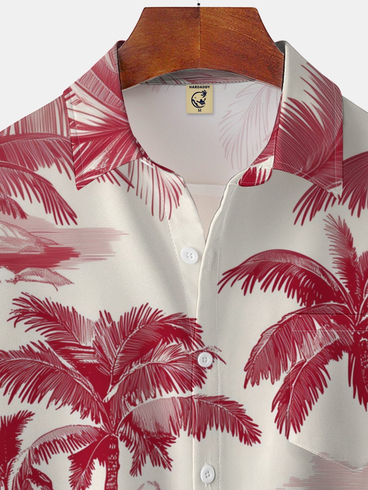 Moisture-wicking Art Vintage Island Coconut Tree Print Chest Pocket Hawaiian Shirt