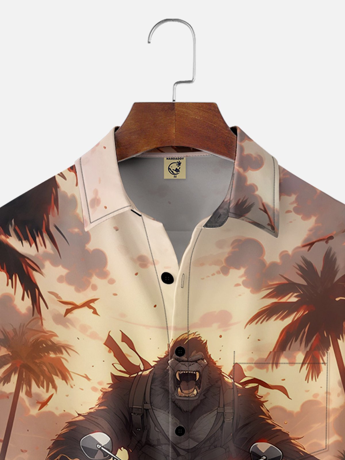 Moisture-wicking Vacation Abstract Gradient Orangutan Motorcycle Chest Pocket Hawaiian Shirt