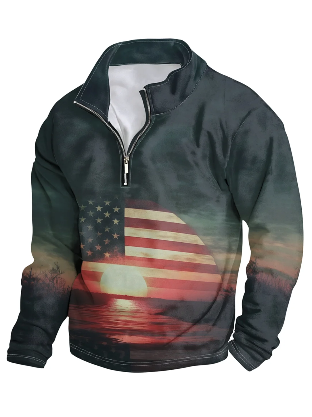 Artistic American Flag Half-zip Pullover Sweatshirt