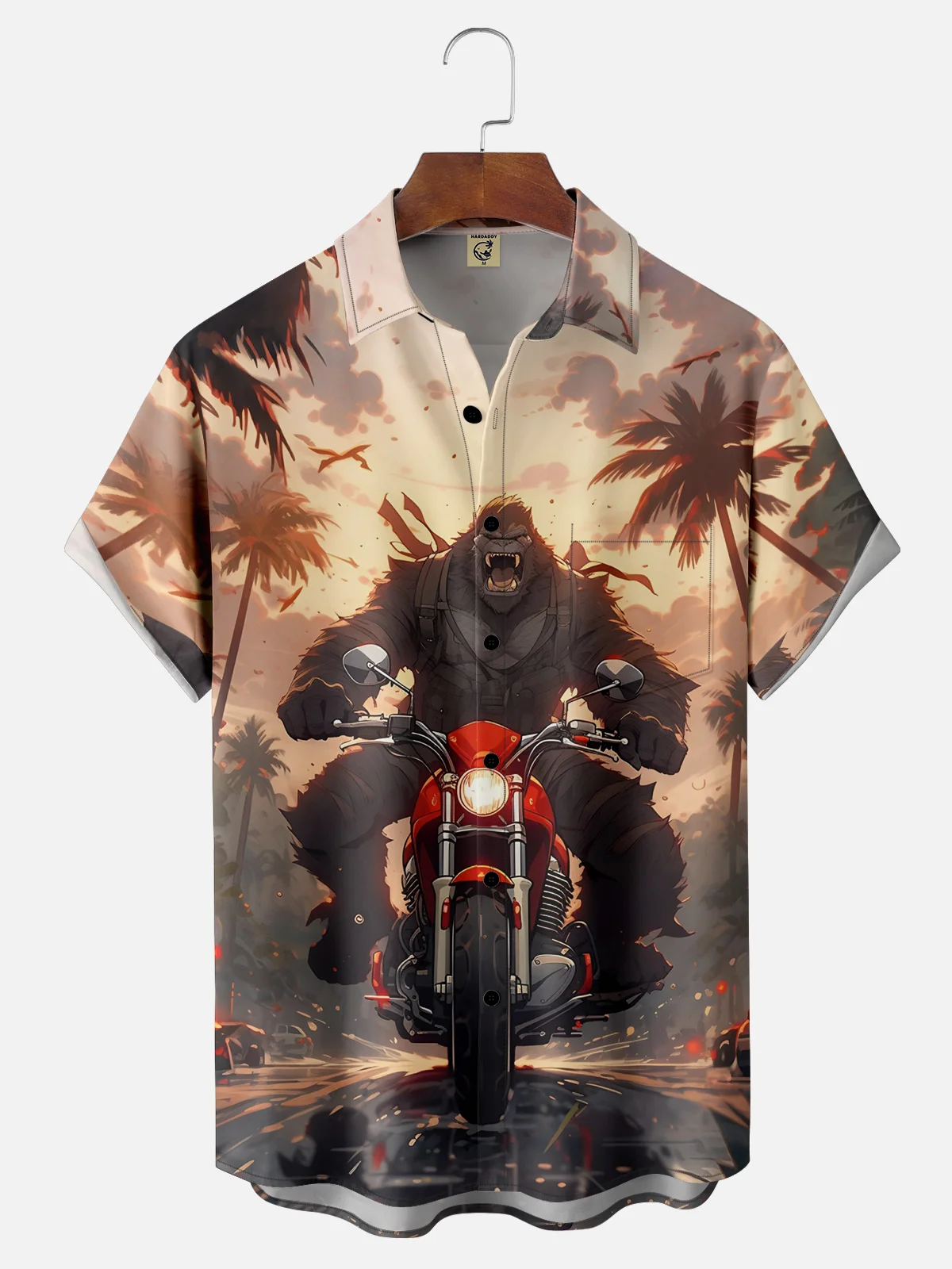 Moisture-wicking Vacation Abstract Gradient Orangutan Motorcycle Chest Pocket Hawaiian Shirt