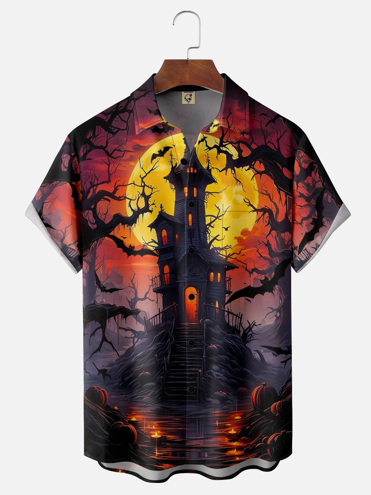 Moisture-wicking Halloween Pumpkin Chest Pocket Casual Shirt