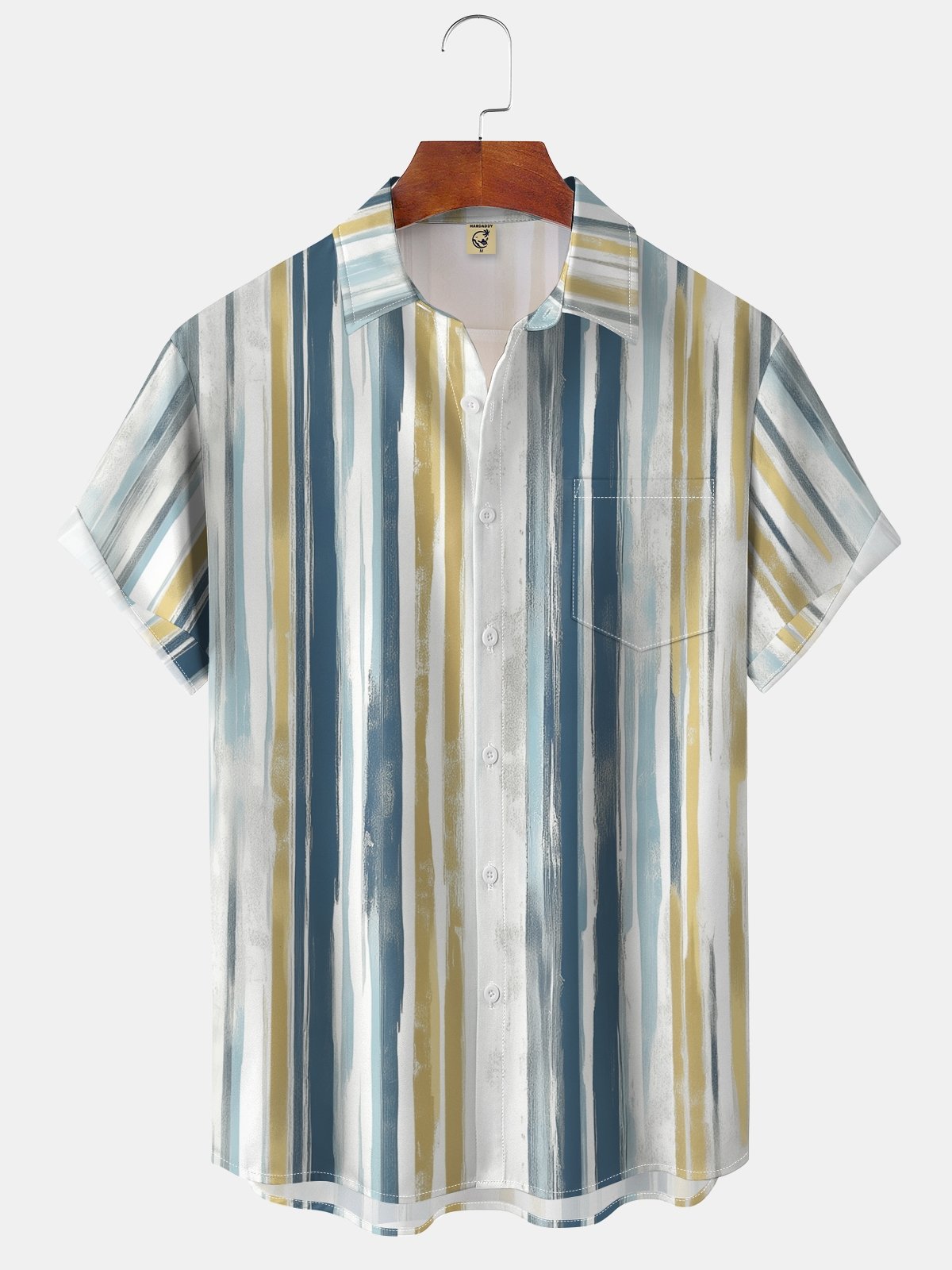 Moisture-wicking Art Stripe Abstract Print Chest Pocket Hawaiian Shirt