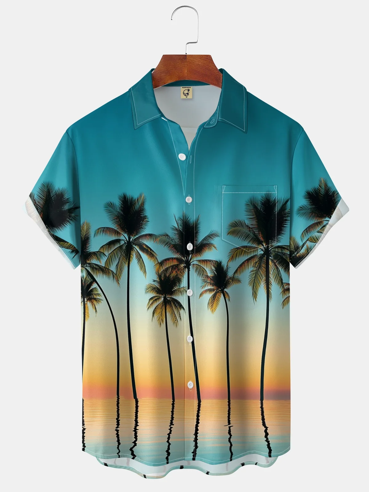 Moisture-wicking Art Stripe Coconut Tree Chest Pocket Hawaiian Shirt