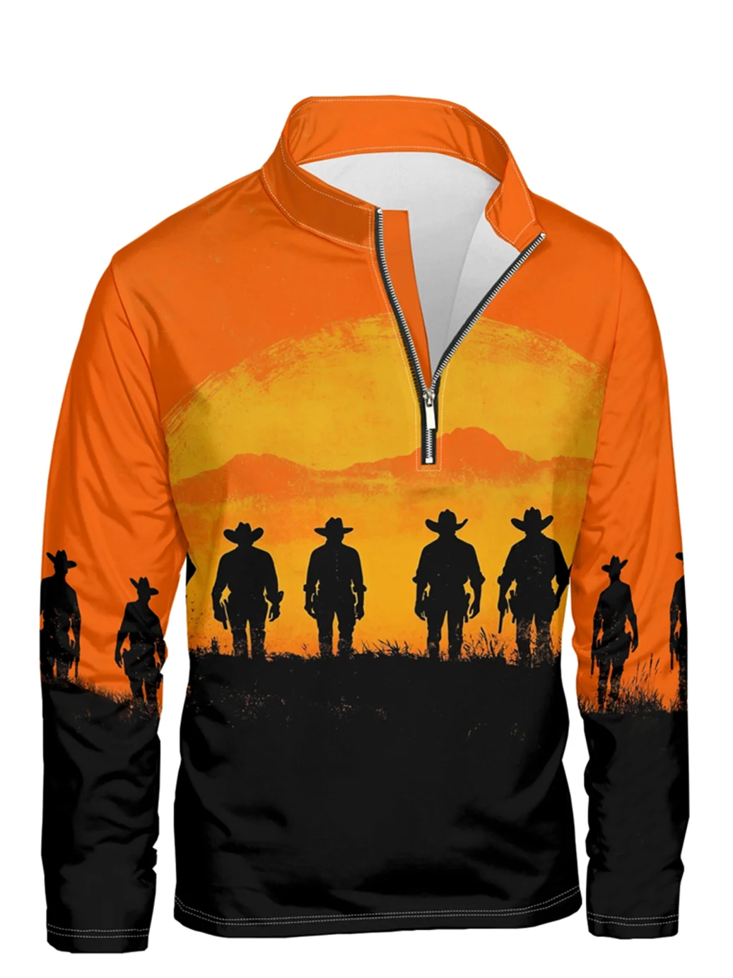 Colorblock Art Western Cowboy Half-zip Pullover Sweatshirt