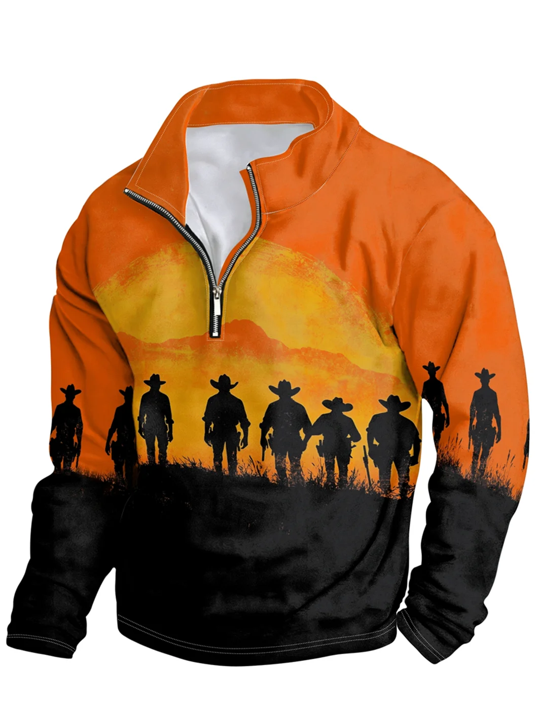 Colorblock Art Western Cowboy Half-zip Pullover Sweatshirt