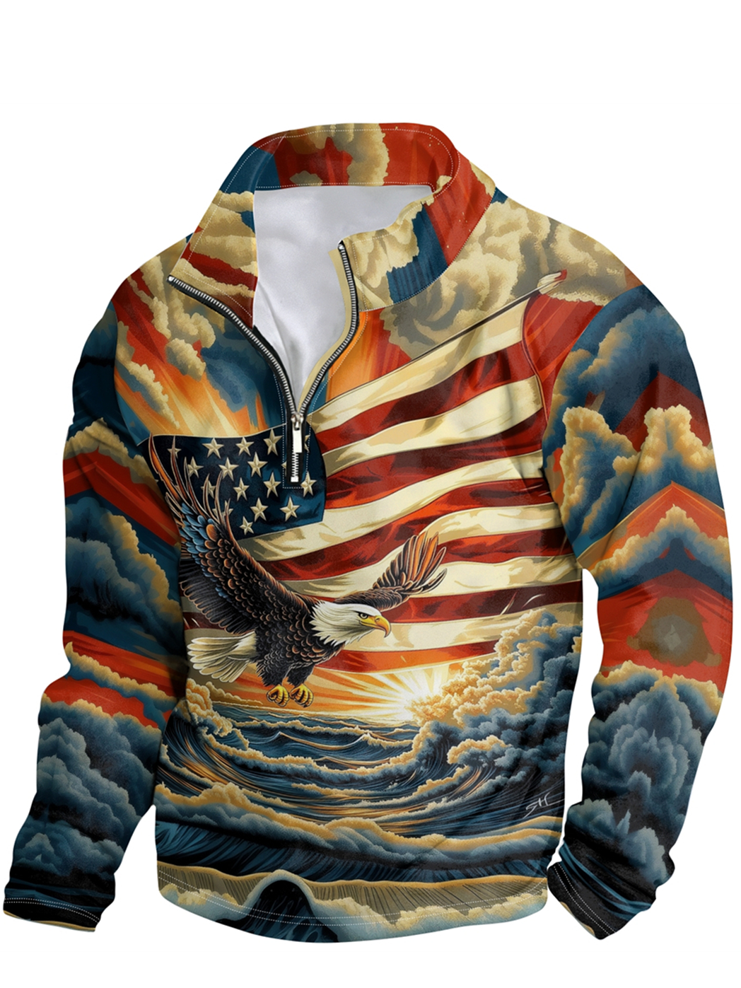 American Flag and Bald Eagle Half-zip Pullover Sweatshirt