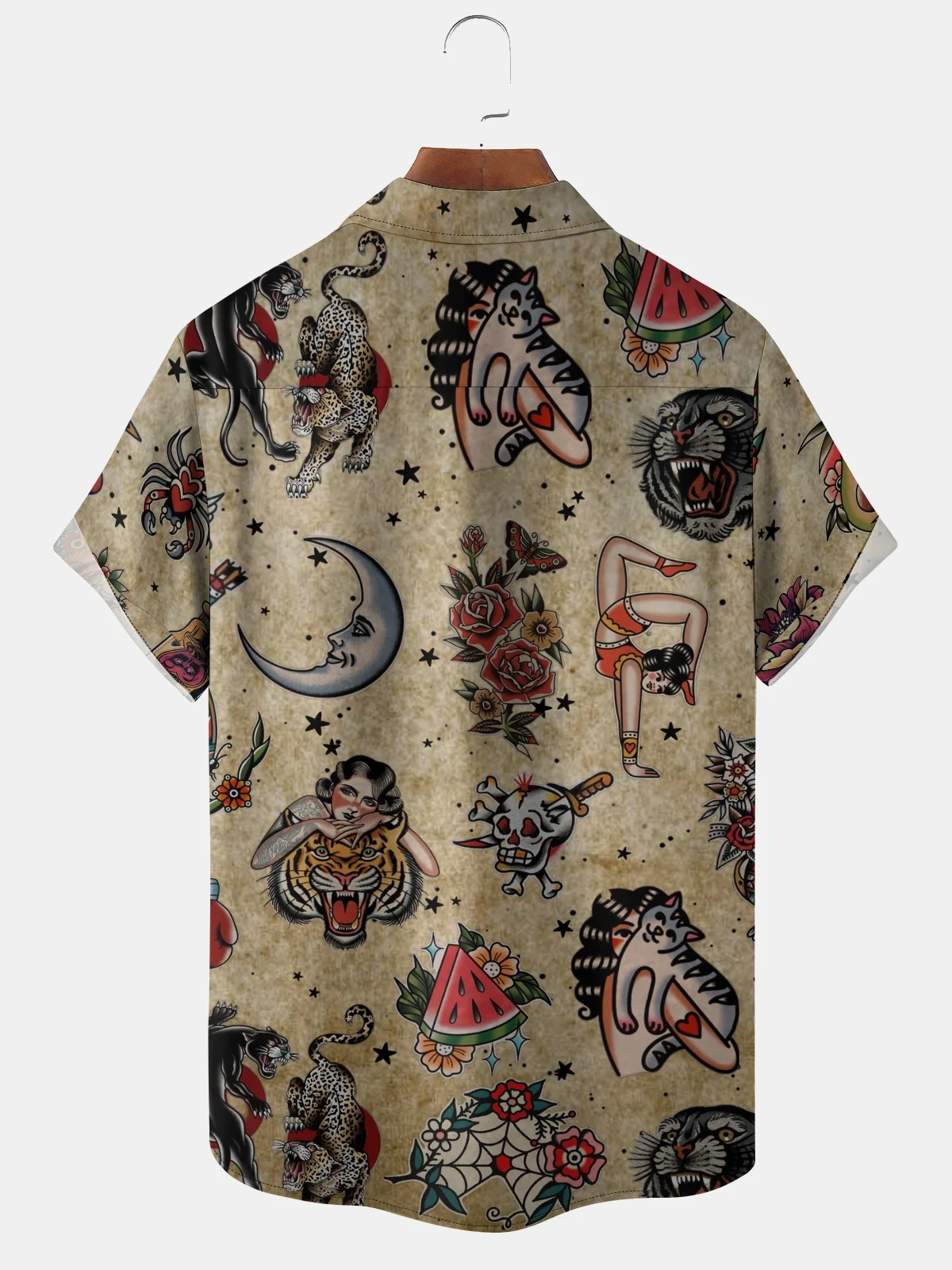 Moisture-wicking Vintage Tattoo Art Chest Pocket Hawaiian Shirt