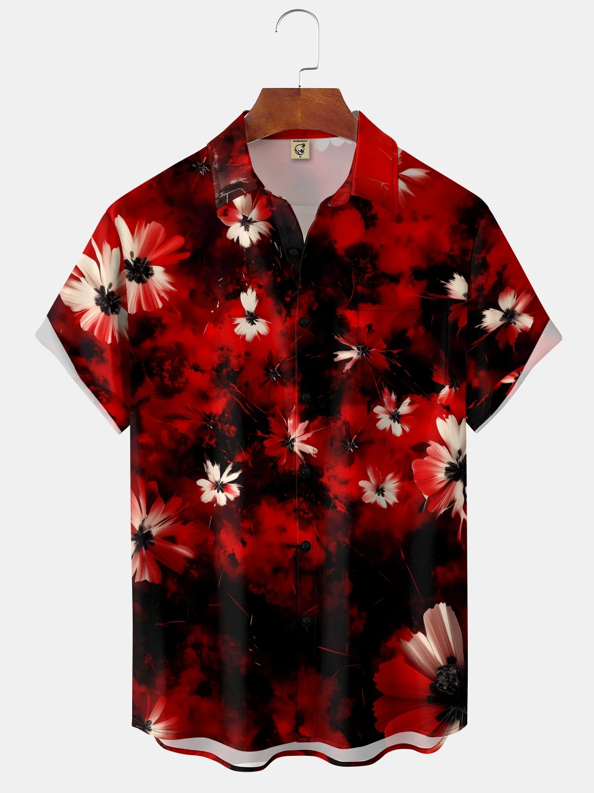 Moisture-wicking Floral Abstract Art Painting Chest Pocket Hawaiian Shirt