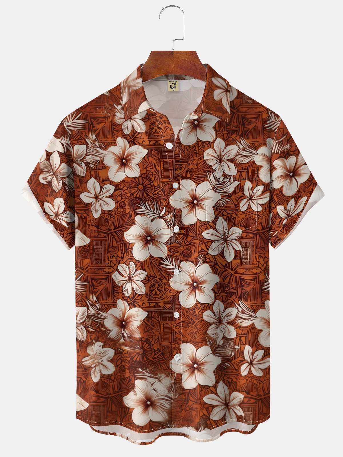 Moisture-wicking Art Floral Print Chest Pocket Hawaiian Shirt