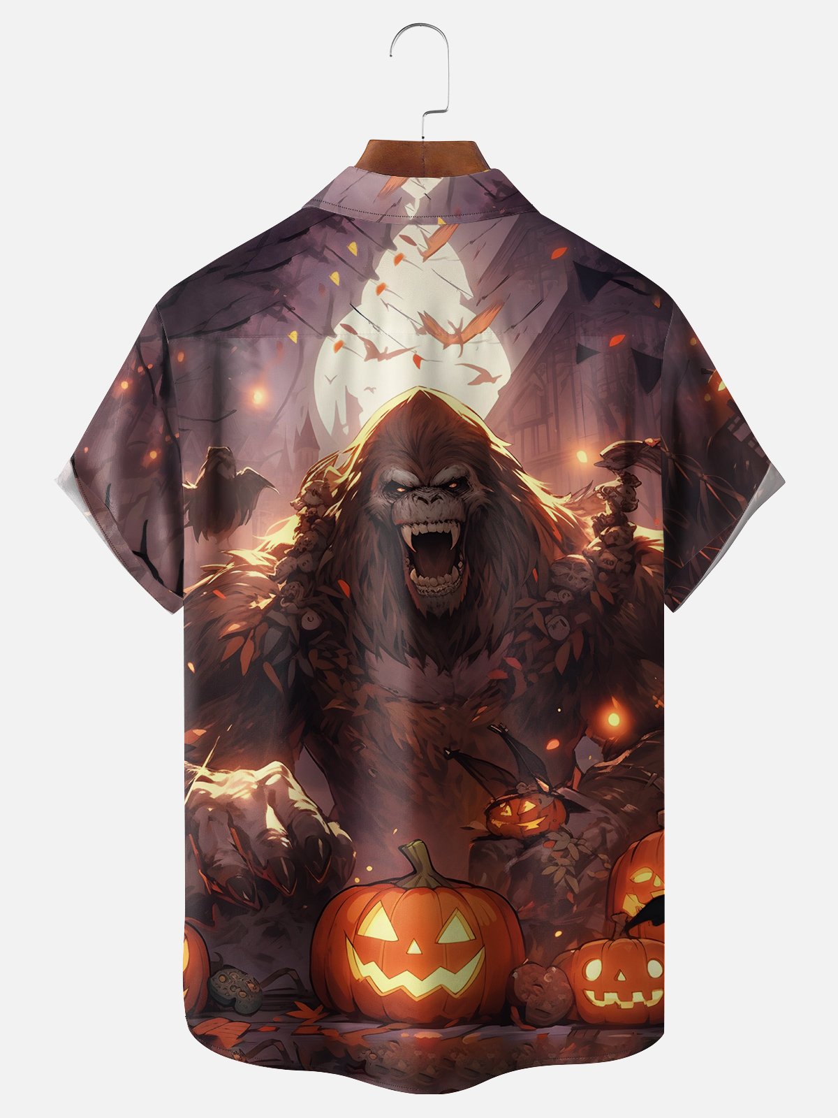 Moisture-wicking Halloween Abstract Gradient Orangutan Pumpkin Chest Pocket Hawaiian Shirt