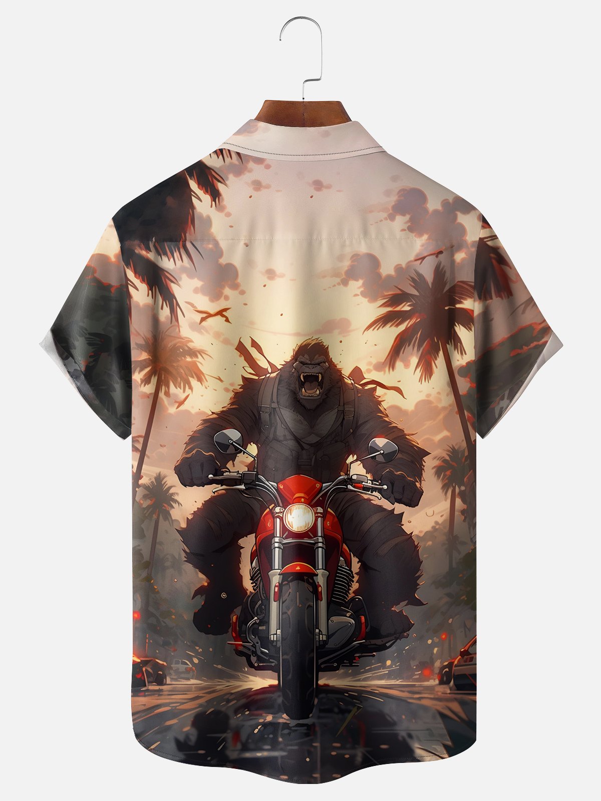 Moisture-wicking Vacation Abstract Gradient Orangutan Motorcycle Chest Pocket Hawaiian Shirt