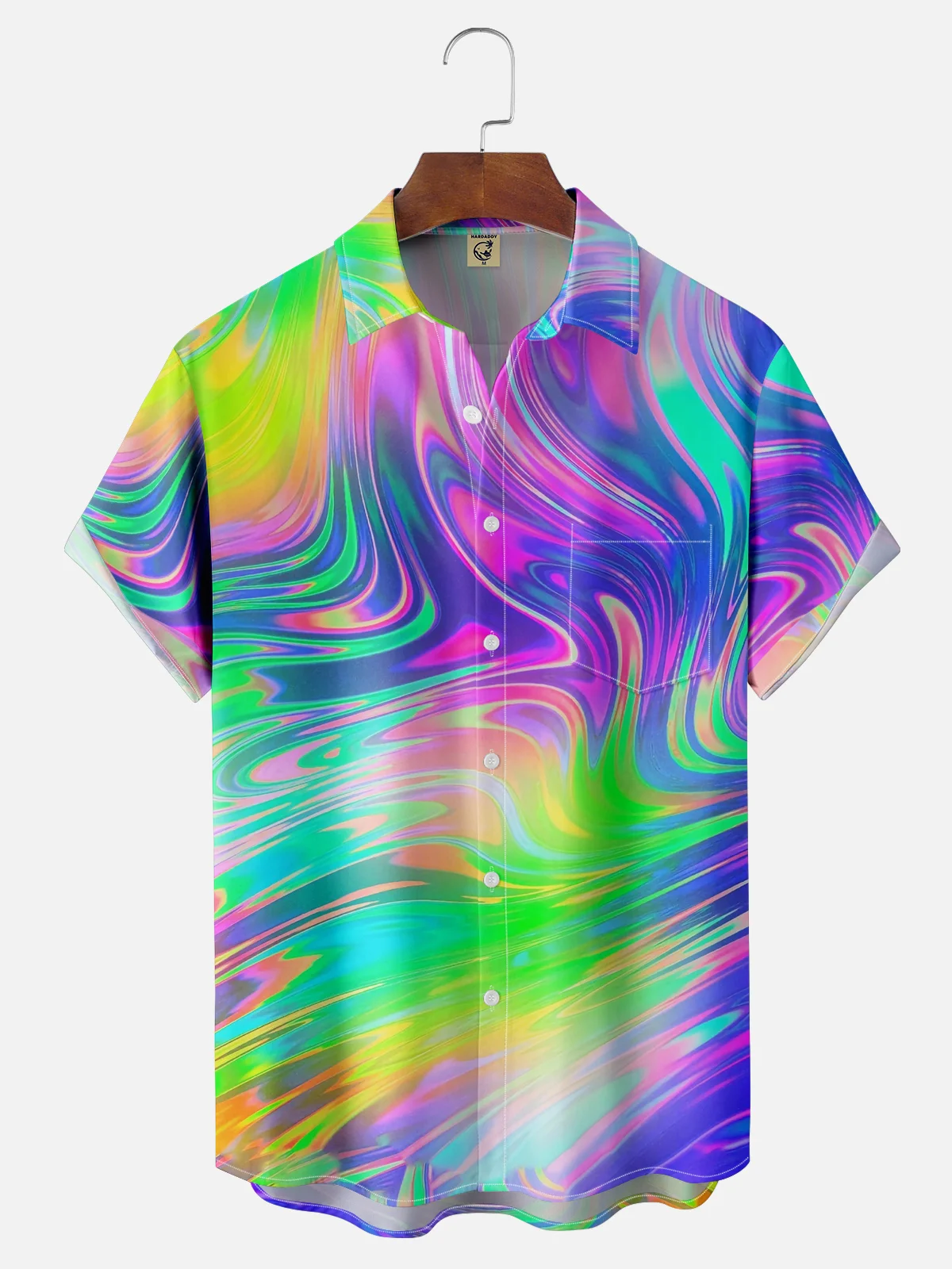 Moisture-wicking Abstract Gradient Stripe Chest Pocket Hawaiian Shirt