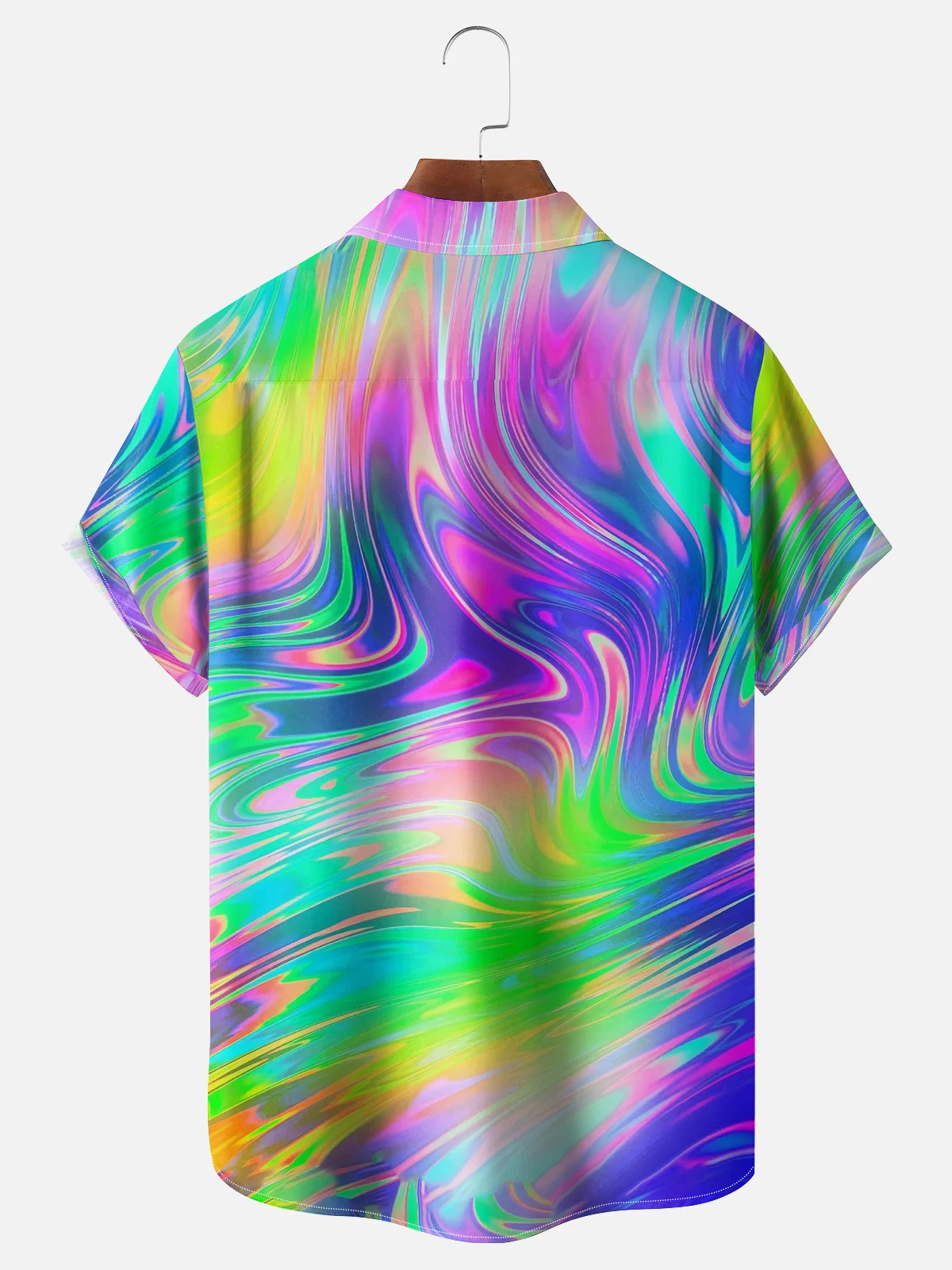 Moisture-wicking Abstract Gradient Stripe Chest Pocket Hawaiian Shirt