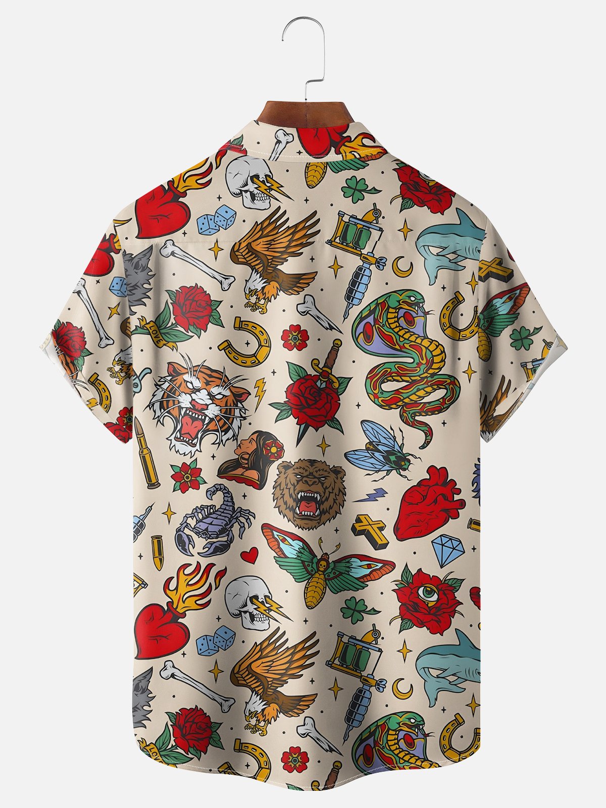 Moisture-wicking Tattoo Art Chest Pocket Casual Shirt