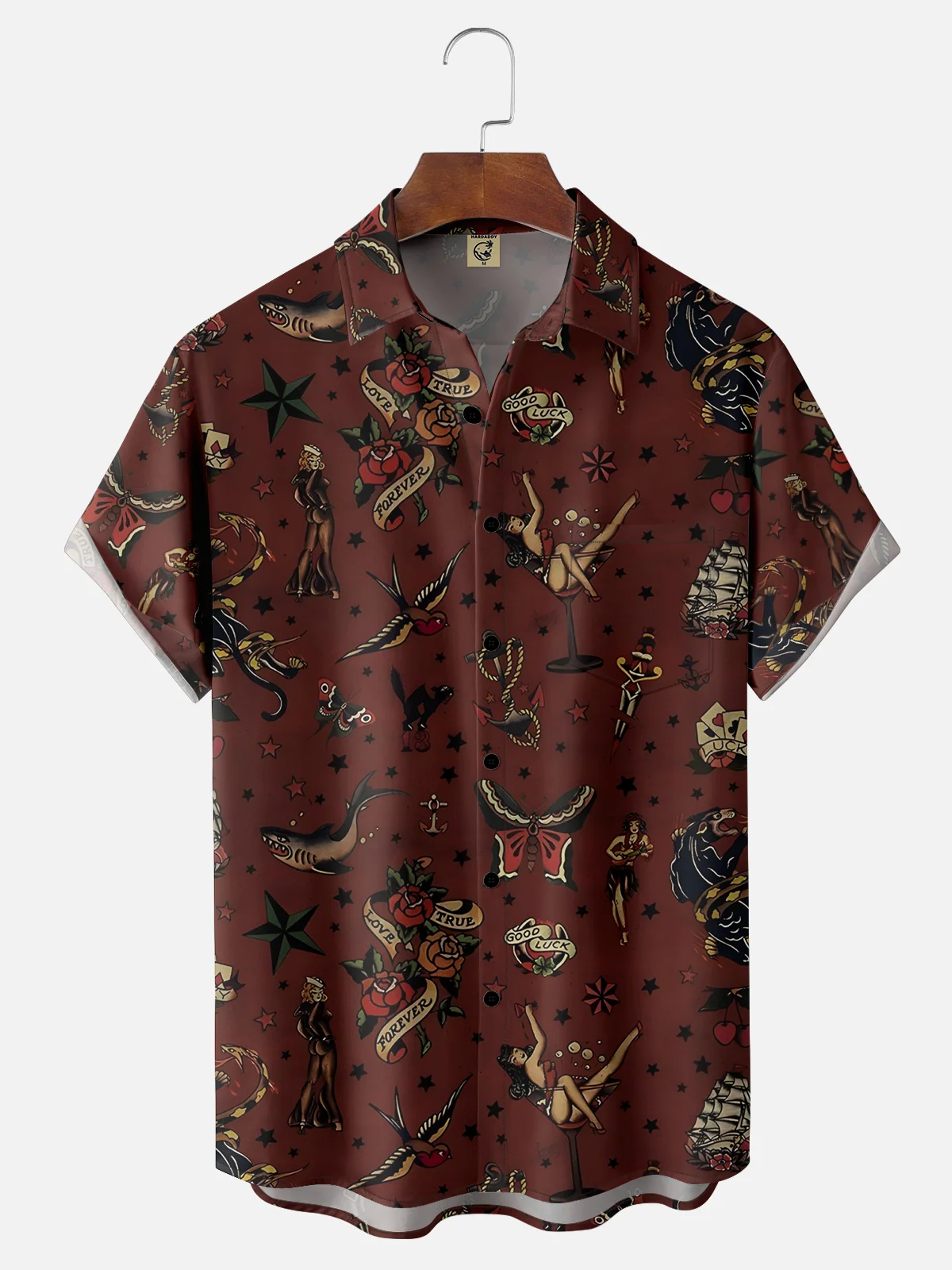 Moisture-wicking Tattoo Art Chest Pocket Casual Shirt