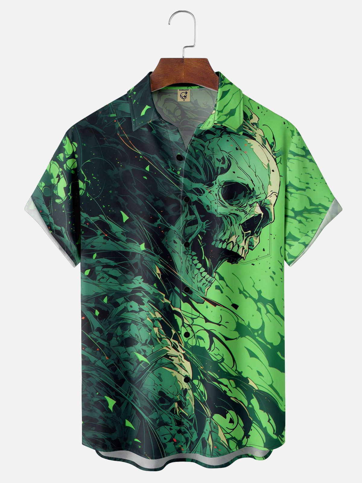 Moisture-wicking Abstract Gradient Skull Chest Pocket Hawaiian Shirt