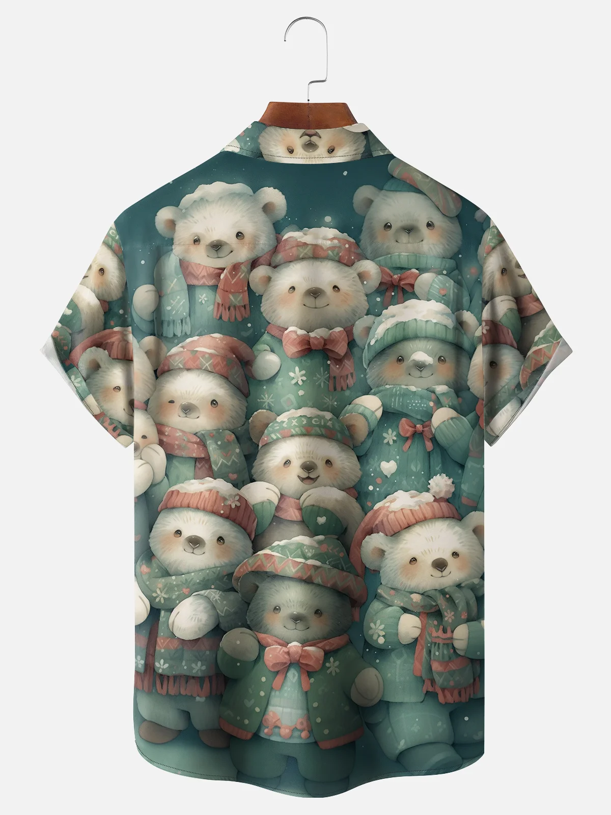 Moisture Wicking Christmas Hat Cartoon Bear Chest Pocket Hawaiian Shirt