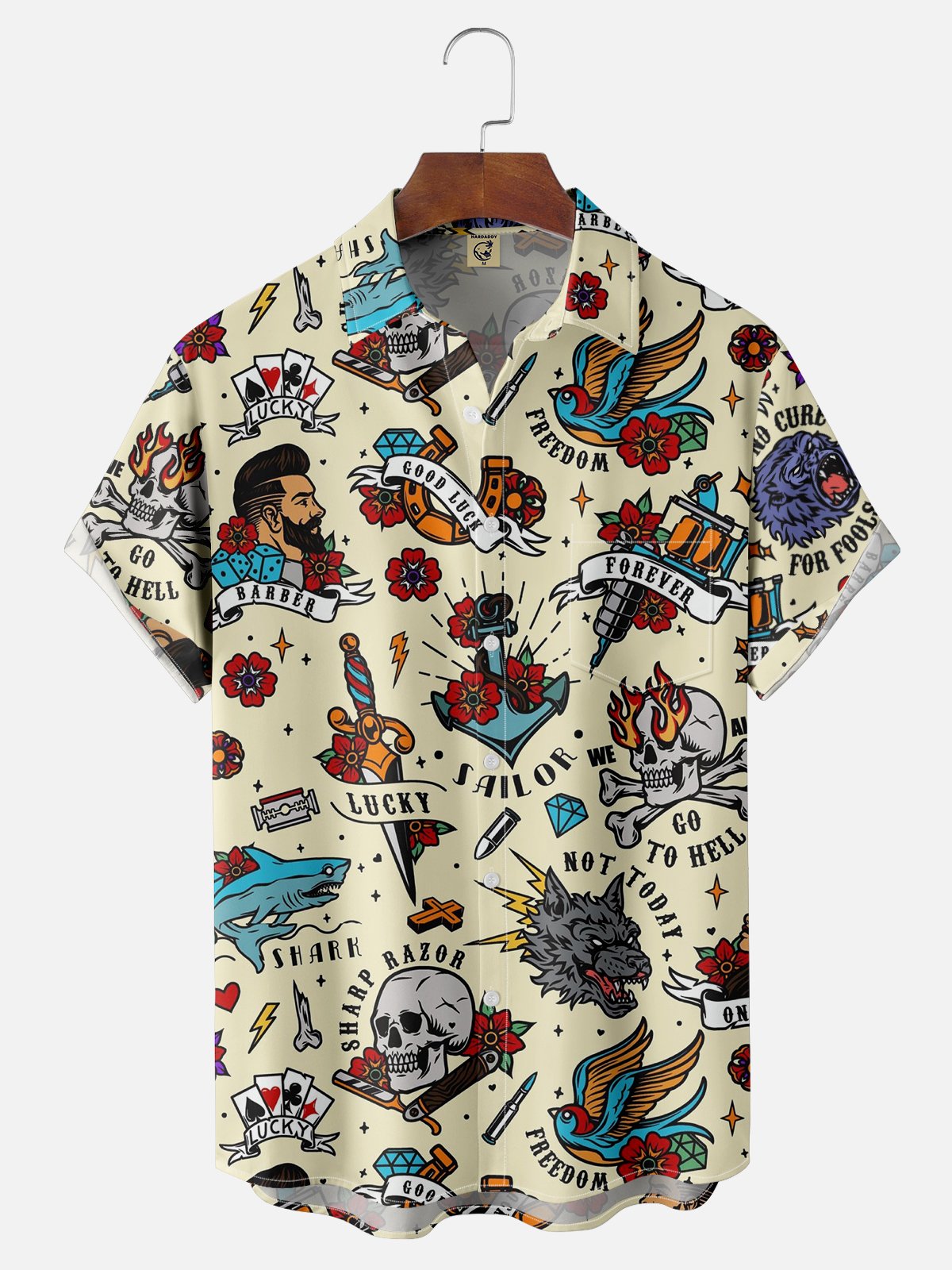 Moisture-wicking Tattoo Art Chest Pocket Casual Shirt