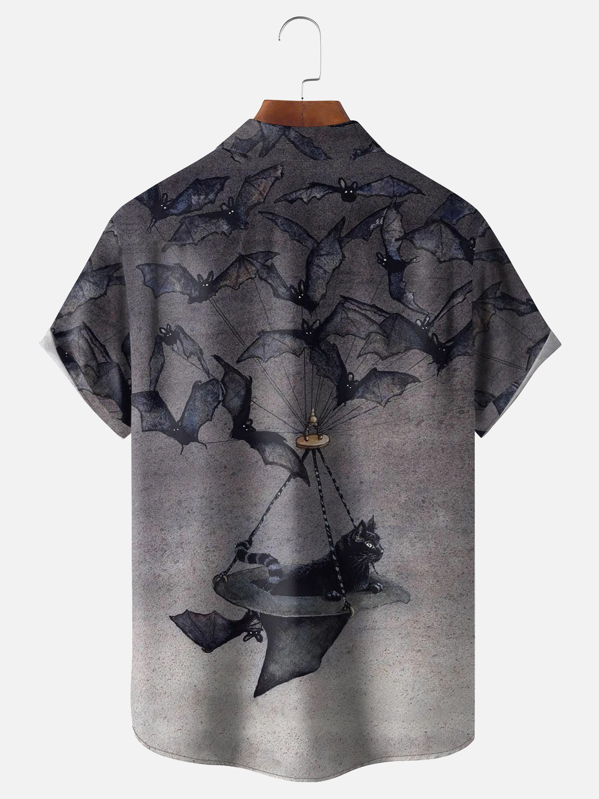 VacatiMoisture-wicking Halloween Abstract Gradient Bats Black Cat Chest Pocket Hawaiian Shirt