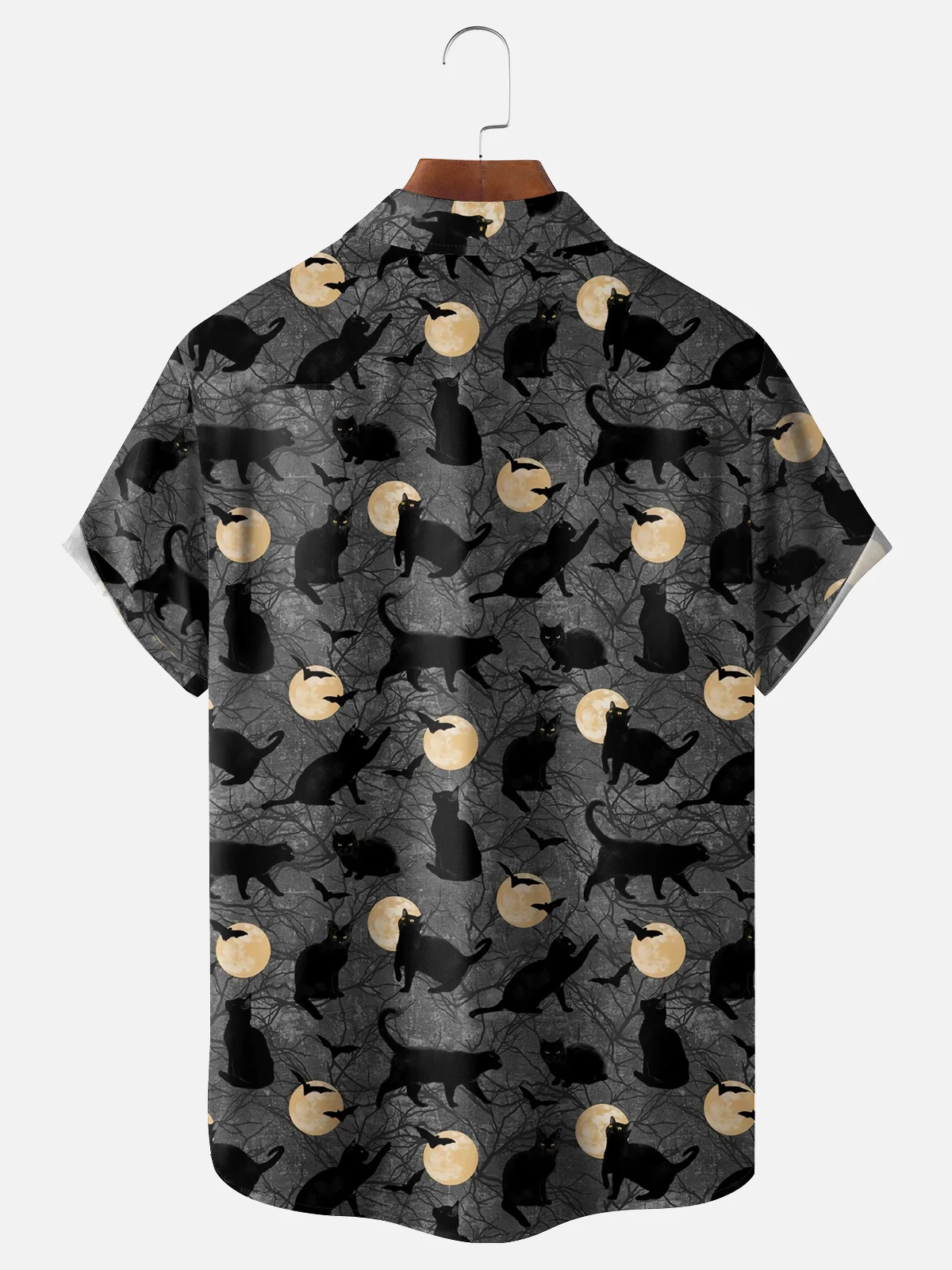 Moisture-wicking Halloween Black Cat Chest Pocket Hawaiian Shirt