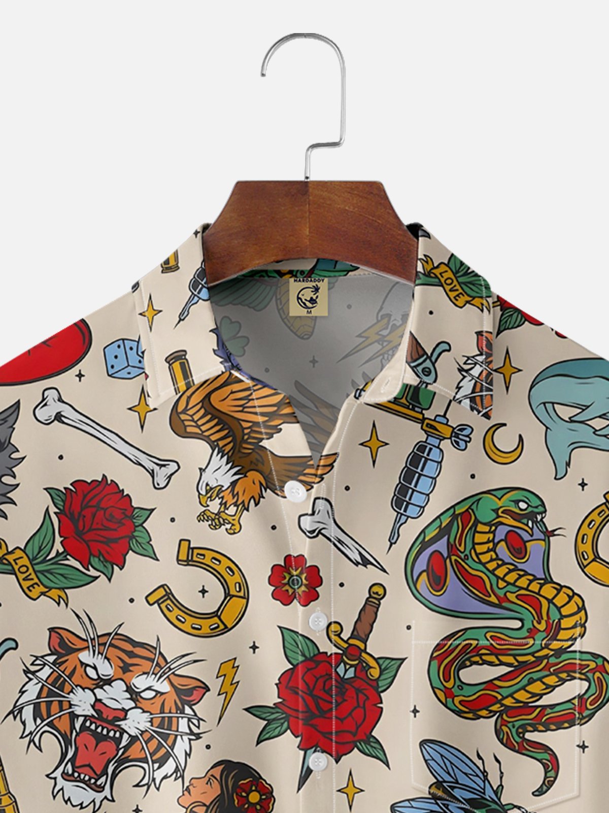 Moisture-wicking Tattoo Art Chest Pocket Casual Shirt