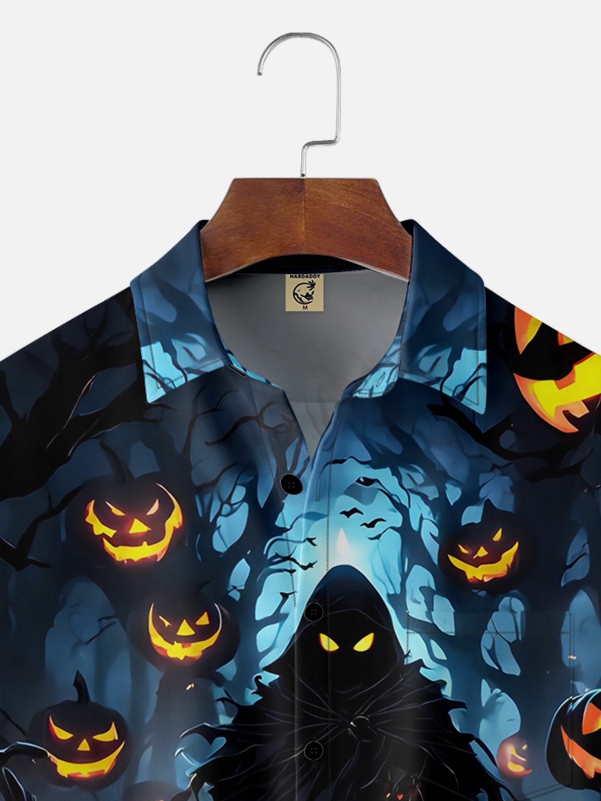 Moisture Wicking Halloween Pumpkin Ghost Chest Pocket Hawaiian Shirt